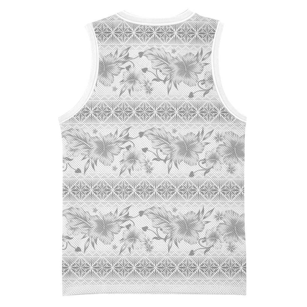 Samoa White Sunday Basketball Jersey Samoan Tapa White Hibiscus LT05 - Polynesian Pride