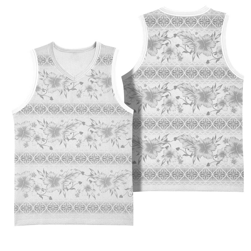 Samoa White Sunday Basketball Jersey Samoan Tapa White Hibiscus LT05 - Polynesian Pride