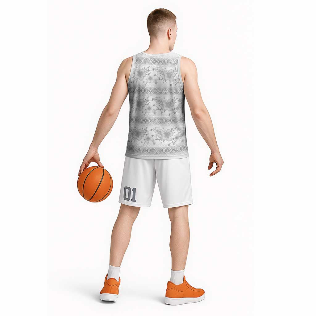 Samoa White Sunday Basketball Jersey Samoan Tapa White Hibiscus LT05 - Polynesian Pride