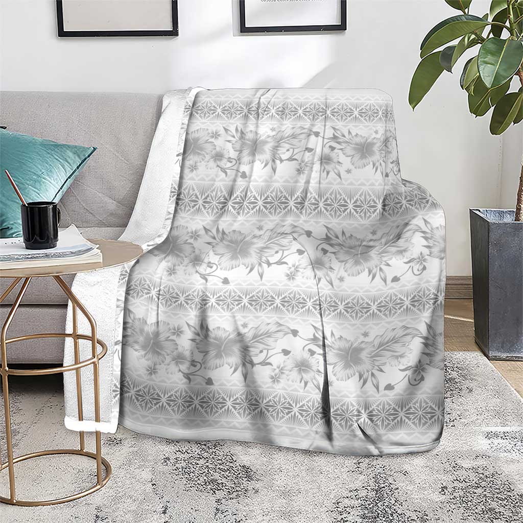 Samoa White Sunday Blanket Samoan Tapa White Hibiscus - Polynesian Pride