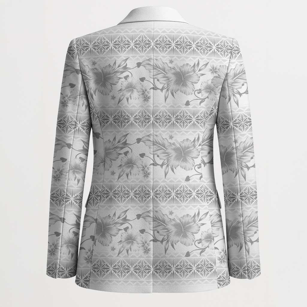 Samoa White Sunday Blazer Samoan Tapa White Hibiscus - Polynesian Pride