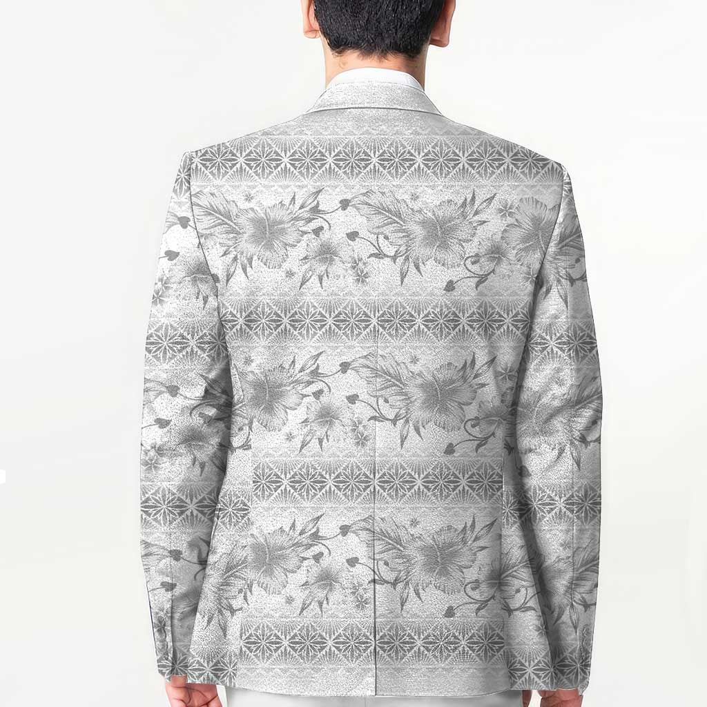 Samoa White Sunday Blazer Samoan Tapa White Hibiscus - Polynesian Pride