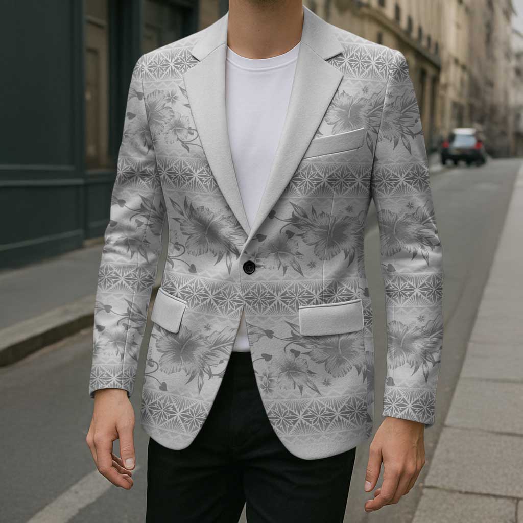 Samoa White Sunday Blazer Samoan Tapa White Hibiscus - Polynesian Pride