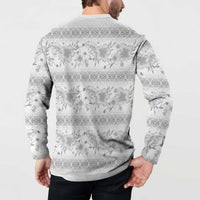 Samoa White Sunday Button Sweatshirt Samoan Tapa White Hibiscus - Polynesian Pride