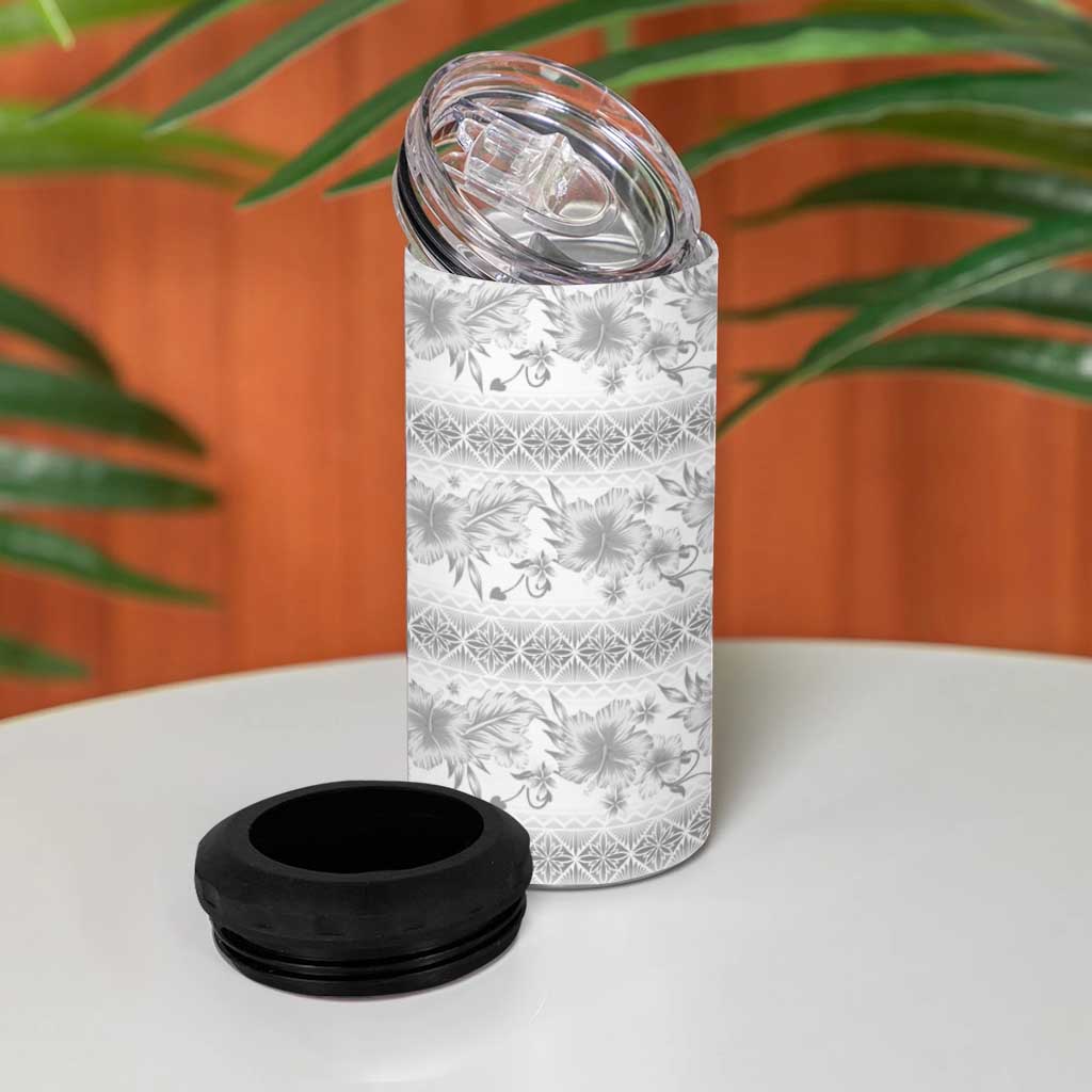 Samoa White Sunday 4 in 1 Can Cooler Tumbler Samoan Tapa White Hibiscus - Polynesian Pride