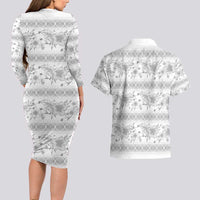 Samoa White Sunday Couples Matching Long Sleeve Bodycon Dress and Hawaiian Shirt Samoan Tapa White Hibiscus LT05 - Polynesian Pride