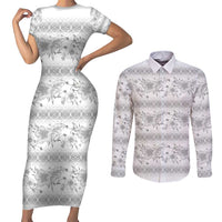 Samoa White Sunday Couples Matching Short Sleeve Bodycon Dress and Long Sleeve Button Shirt Samoan Tapa White Hibiscus LT05 White - Polynesian Pride