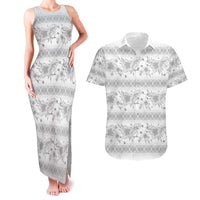 Samoa White Sunday Couples Matching Tank Maxi Dress and Hawaiian Shirt Samoan Tapa White Hibiscus LT05 White - Polynesian Pride