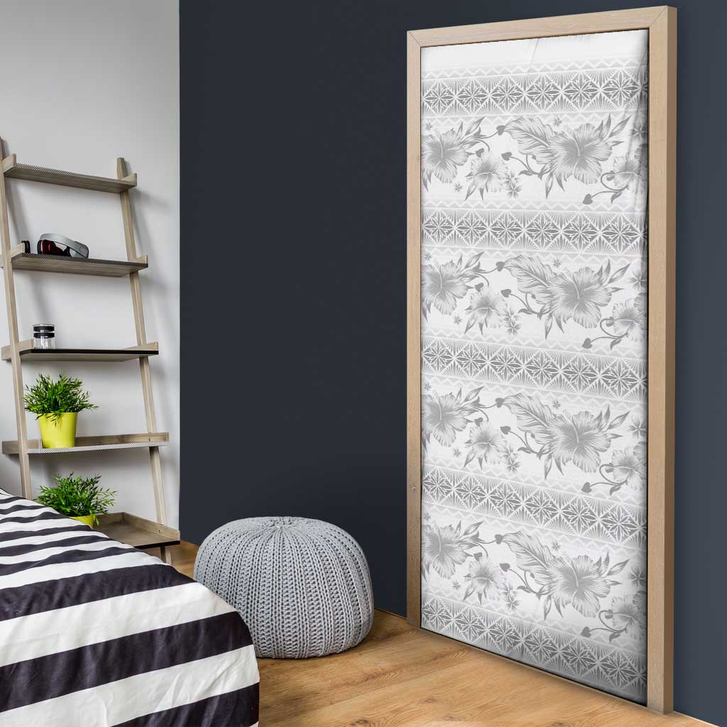 Samoa White Sunday Door Cover Samoan Tapa White Hibiscus - Polynesian Pride