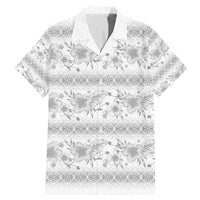 Samoa White Sunday Family Matching Mermaid Dress and Hawaiian Shirt Samoan Tapa White Hibiscus LT05 Dad's Shirt - Short Sleeve White - Polynesian Pride