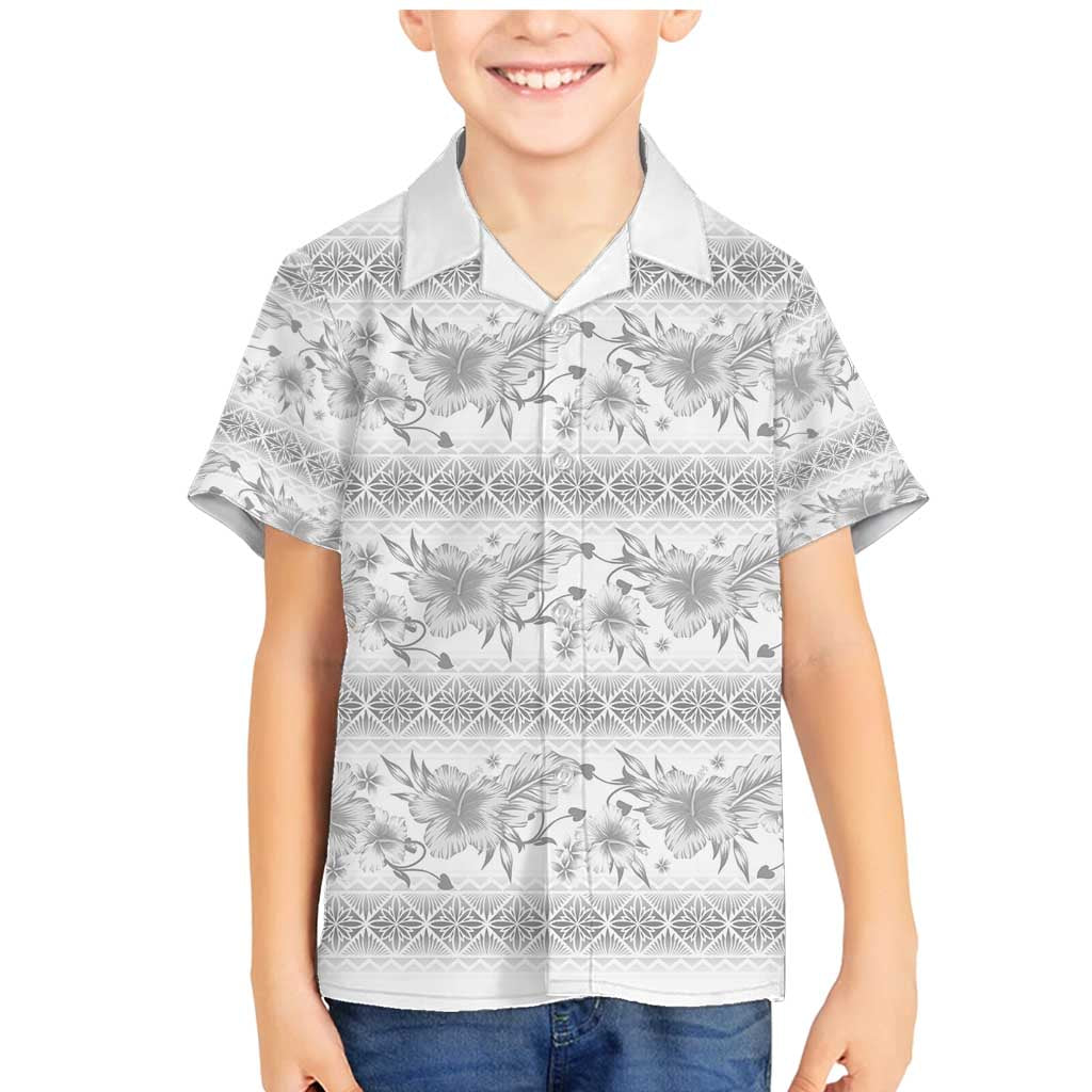 Samoa White Sunday Family Matching Mermaid Dress and Hawaiian Shirt Samoan Tapa White Hibiscus LT05 Son's Shirt White - Polynesian Pride