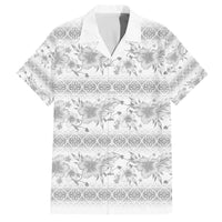 Samoa White Sunday Family Matching Off The Shoulder Long Sleeve Dress and Hawaiian Shirt Samoan Tapa White Hibiscus LT05 Dad's Shirt - Short Sleeve White - Polynesian Pride