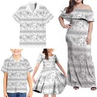 Samoa White Sunday Family Matching Off Shoulder Maxi Dress and Hawaiian Shirt Samoan Tapa White Hibiscus LT05 - Polynesian Pride