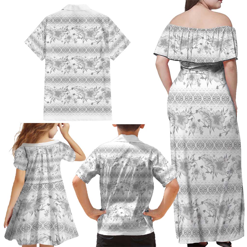 Samoa White Sunday Family Matching Off Shoulder Maxi Dress and Hawaiian Shirt Samoan Tapa White Hibiscus LT05 - Polynesian Pride