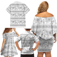 Samoa White Sunday Family Matching Off Shoulder Short Dress and Hawaiian Shirt Samoan Tapa White Hibiscus LT05 - Polynesian Pride