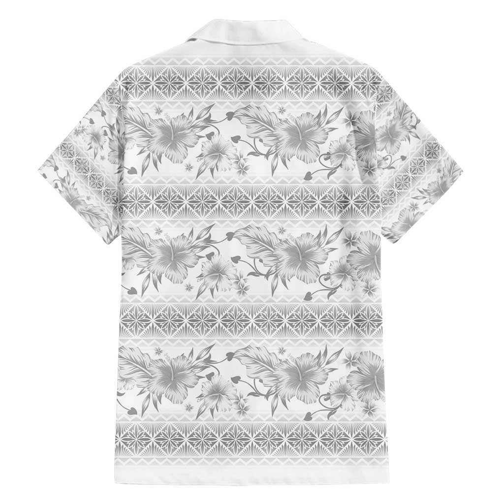 Samoa White Sunday Family Matching Off Shoulder Short Dress and Hawaiian Shirt Samoan Tapa White Hibiscus LT05 - Polynesian Pride