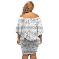 Samoa White Sunday Family Matching Off Shoulder Short Dress and Hawaiian Shirt Samoan Tapa White Hibiscus LT05 - Polynesian Pride