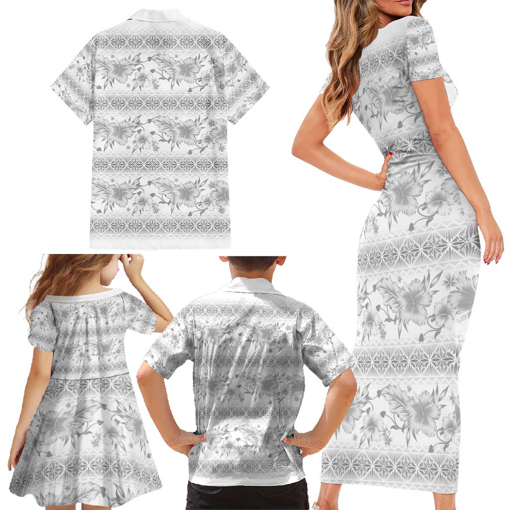 Samoa White Sunday Family Matching Short Sleeve Bodycon Dress and Hawaiian Shirt Samoan Tapa White Hibiscus LT05 - Polynesian Pride