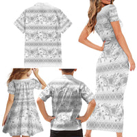 Samoa White Sunday Family Matching Short Sleeve Bodycon Dress and Hawaiian Shirt Samoan Tapa White Hibiscus LT05 - Polynesian Pride