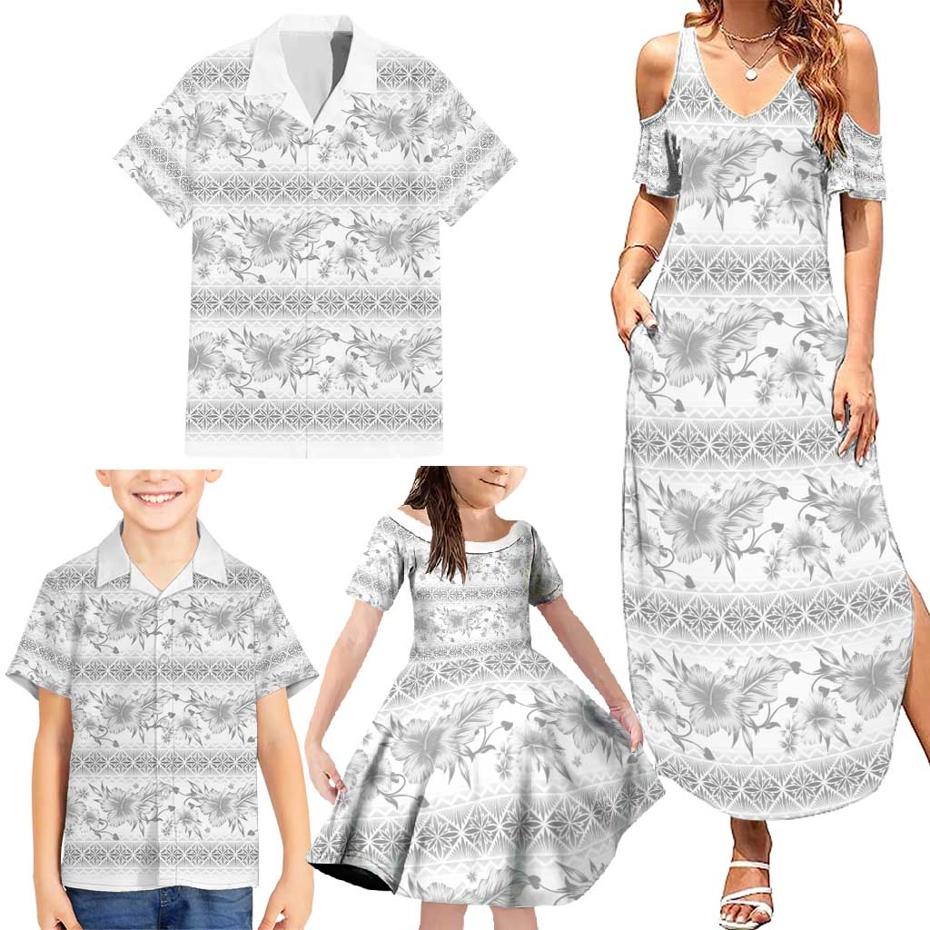 Samoa White Sunday Family Matching Summer Maxi Dress and Hawaiian Shirt Samoan Tapa White Hibiscus LT05 - Polynesian Pride