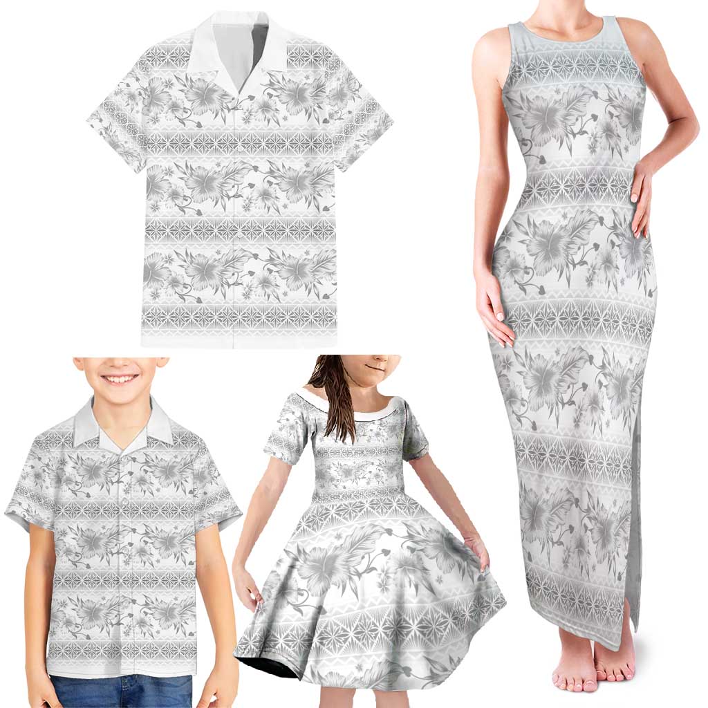 Samoa White Sunday Family Matching Tank Maxi Dress and Hawaiian Shirt Samoan Tapa White Hibiscus LT05 - Polynesian Pride