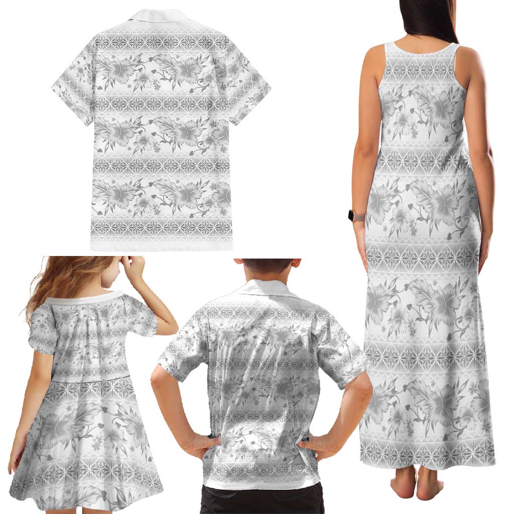 Samoa White Sunday Family Matching Tank Maxi Dress and Hawaiian Shirt Samoan Tapa White Hibiscus LT05 - Polynesian Pride