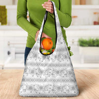 Samoa White Sunday Grocery Bag Samoan Tapa White Hibiscus - Polynesian Pride