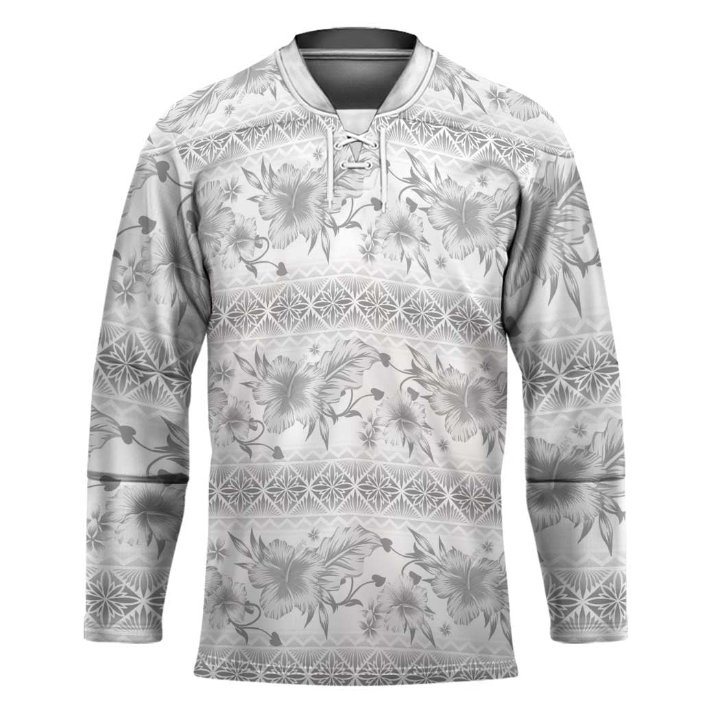 Samoa White Sunday Hockey Jersey Samoan Tapa White Hibiscus - Polynesian Pride
