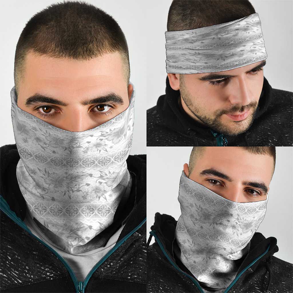 Samoa White Sunday Neck Gaiter Samoan Tapa White Hibiscus - Polynesian Pride