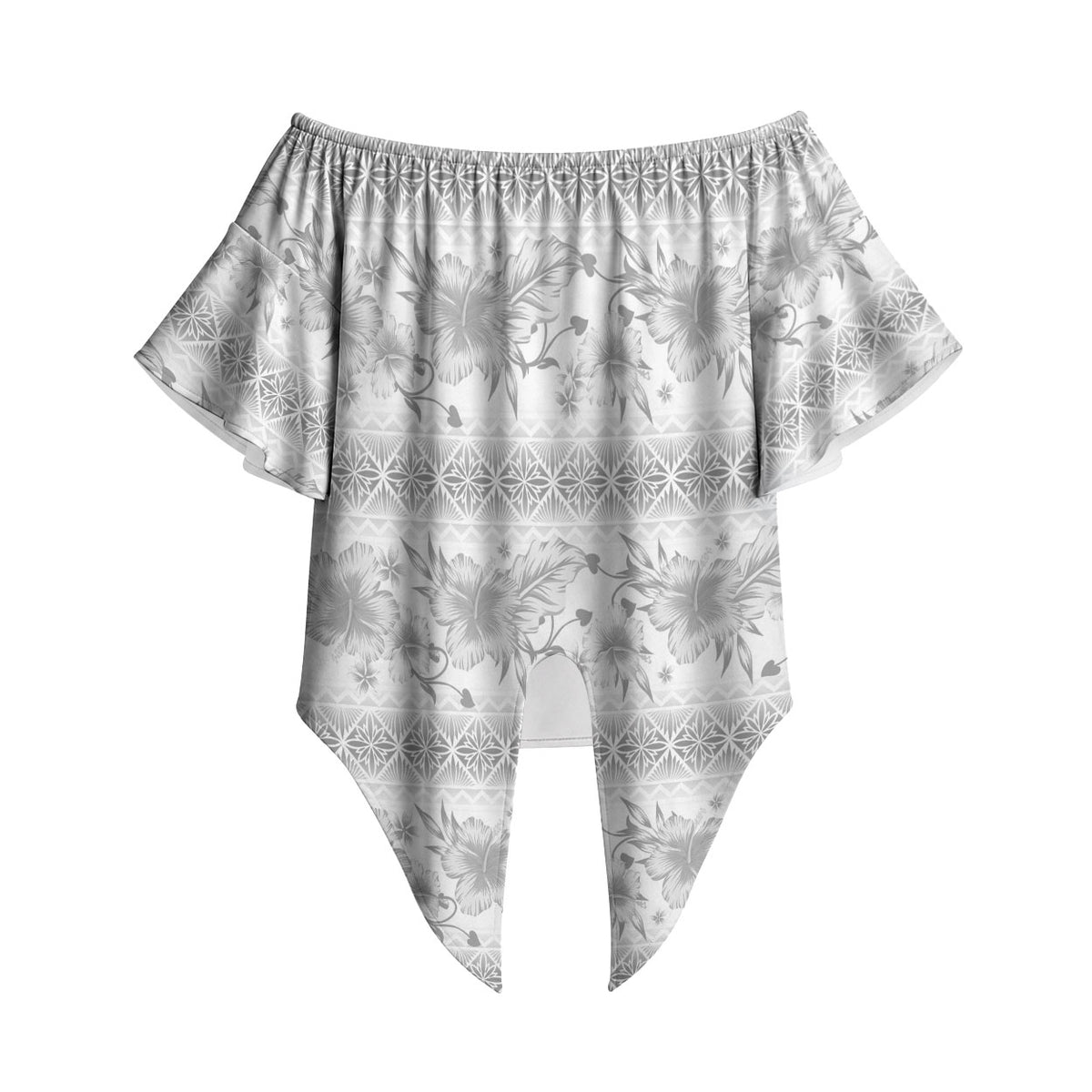 Samoa White Sunday Off Shoulder Wrap Waist Top Samoan Tapa White Hibiscus LT05 White - Polynesian Pride