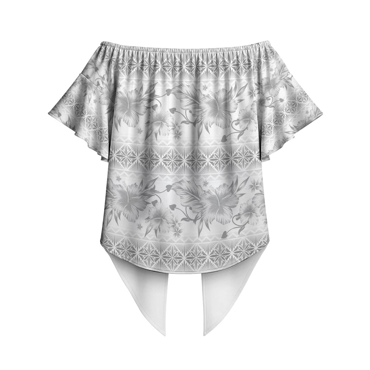 Samoa White Sunday Off Shoulder Wrap Waist Top Samoan Tapa White Hibiscus LT05 - Polynesian Pride