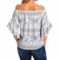 Samoa White Sunday Off Shoulder Wrap Waist Top Samoan Tapa White Hibiscus LT05 - Polynesian Pride