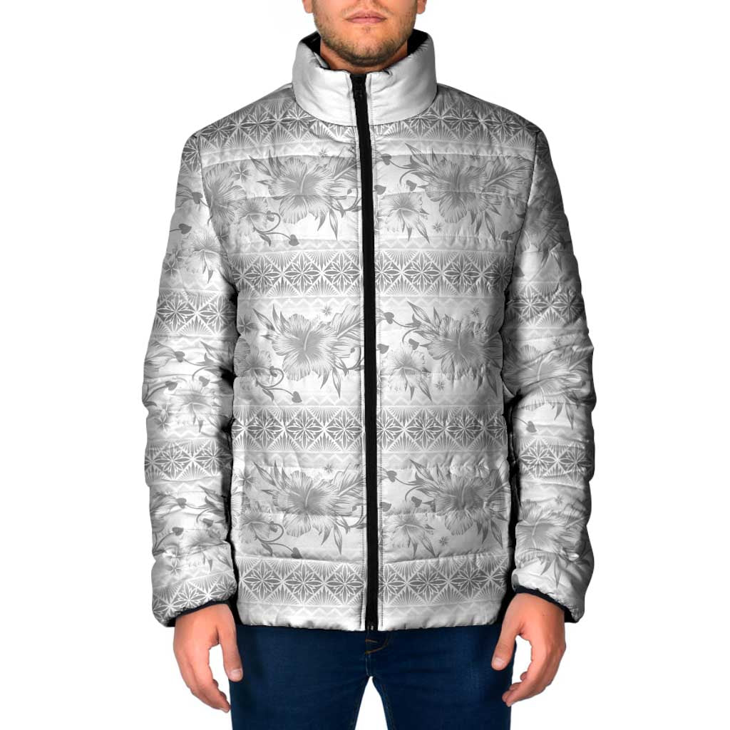 Samoa White Sunday Padded Jacket Samoan Tapa White Hibiscus - Polynesian Pride