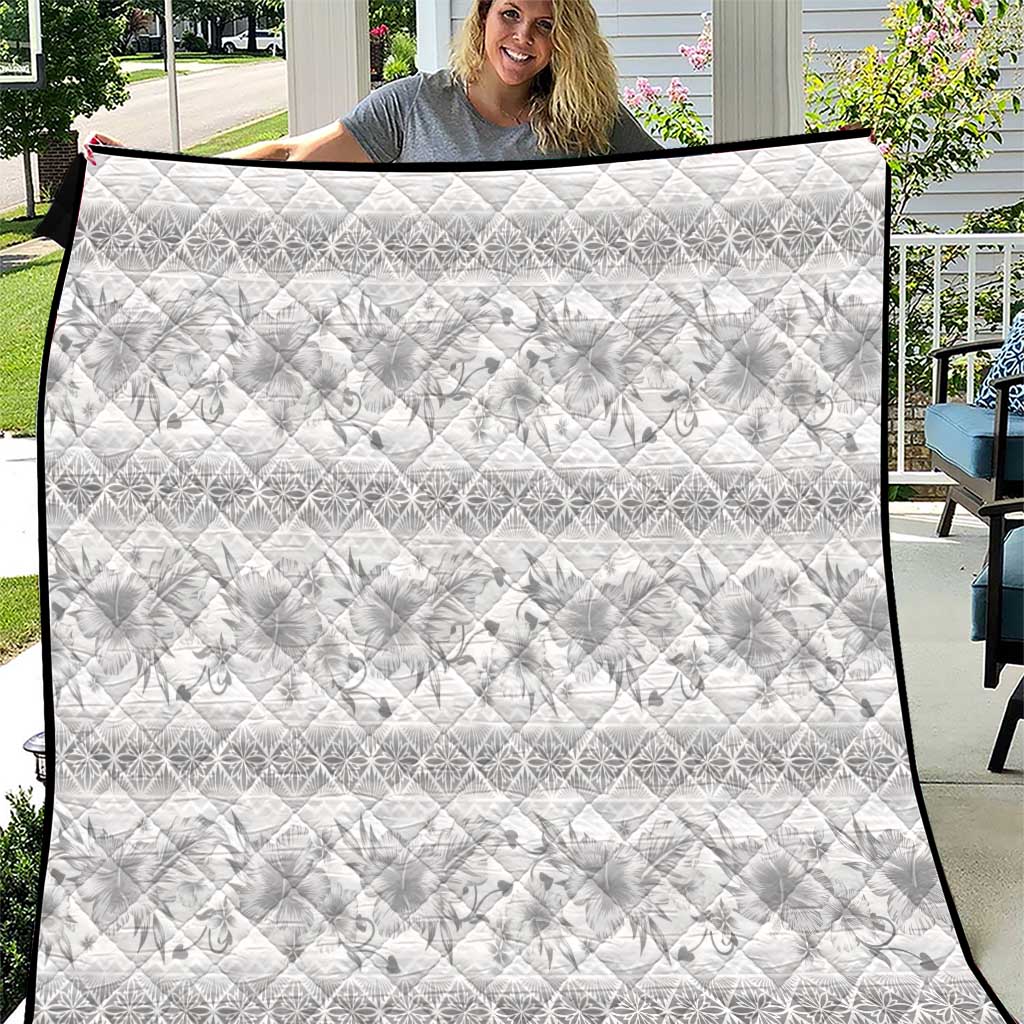 Samoa White Sunday Quilt Samoan Tapa White Hibiscus - Polynesian Pride