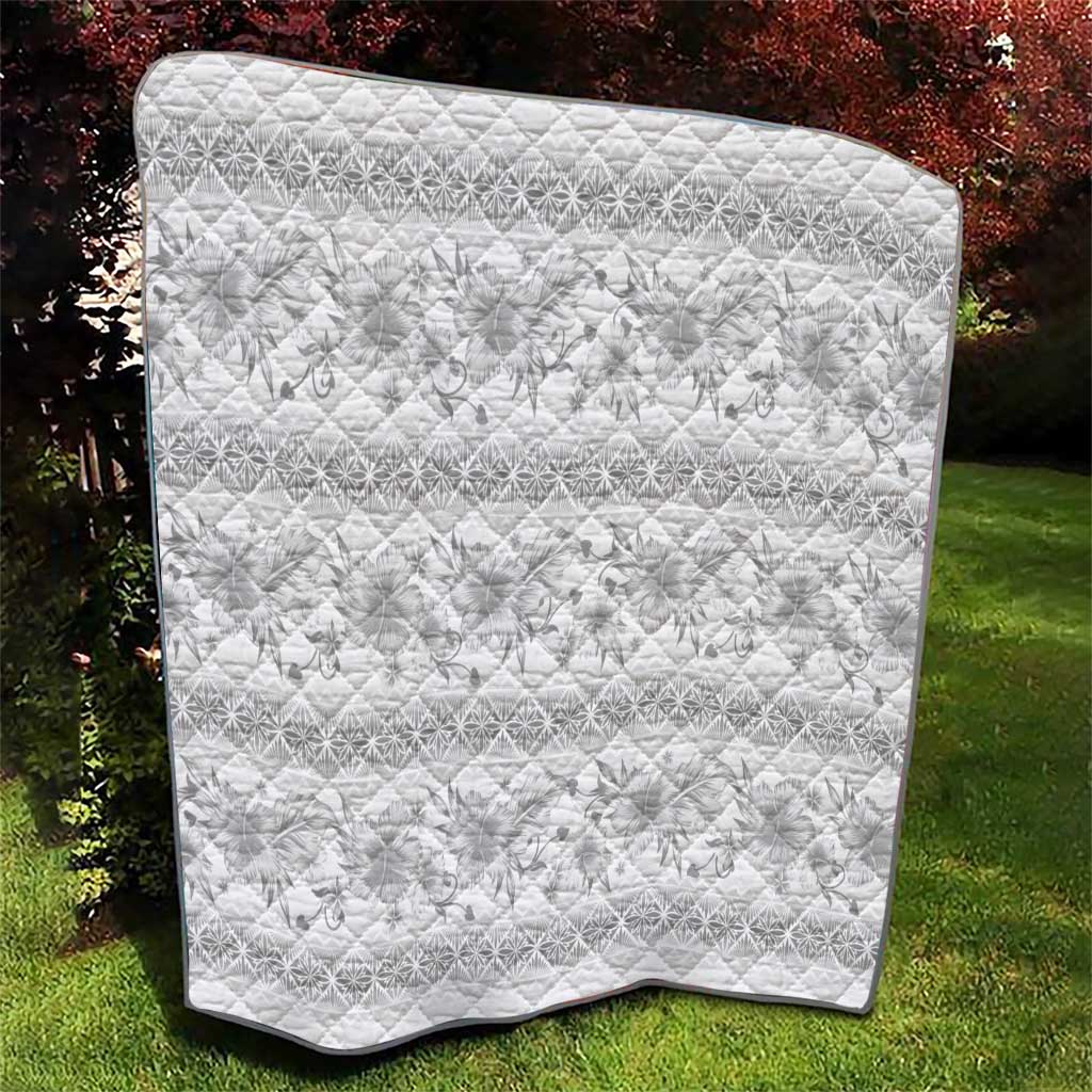 Samoa White Sunday Quilt Samoan Tapa White Hibiscus - Polynesian Pride