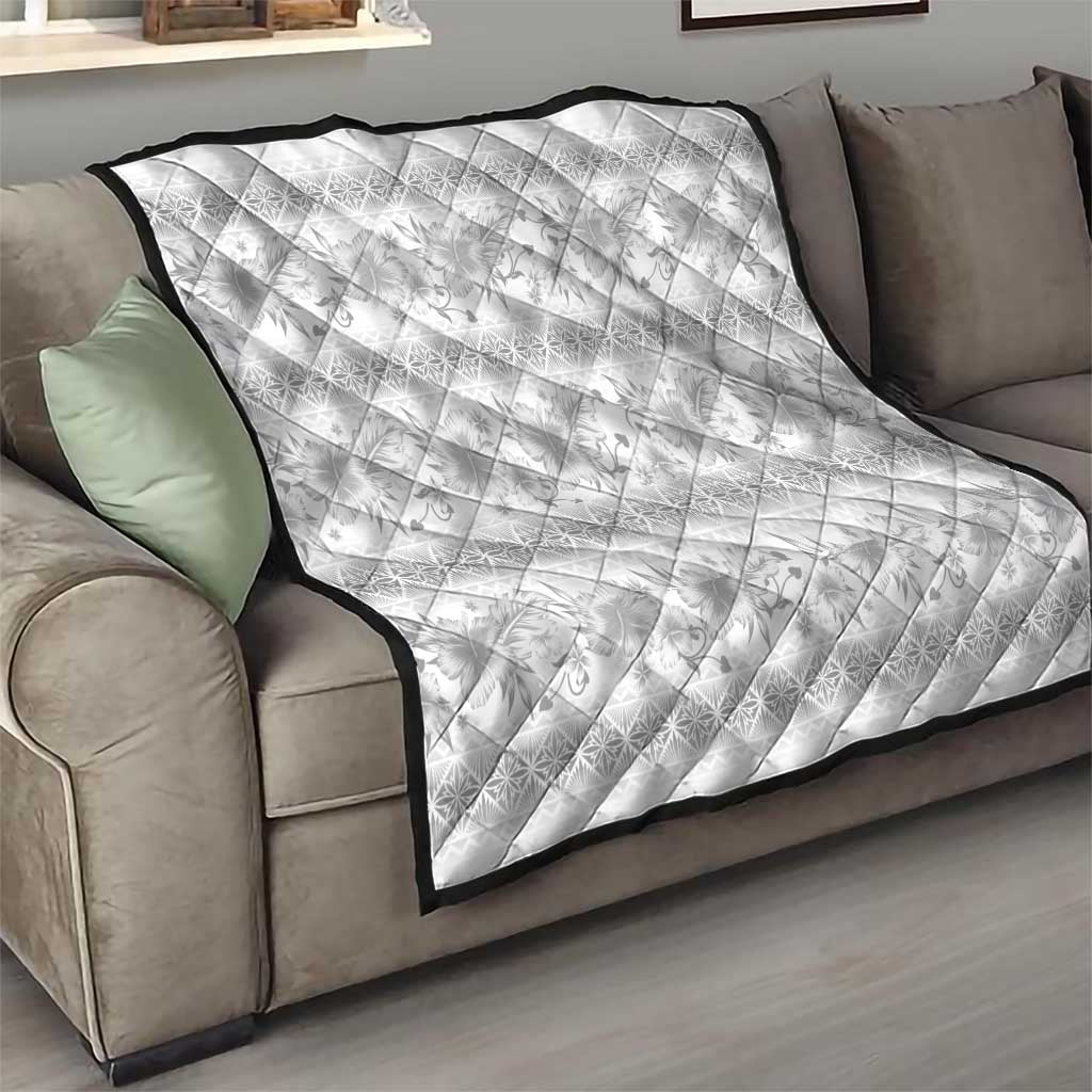 Samoa White Sunday Quilt Samoan Tapa White Hibiscus - Polynesian Pride