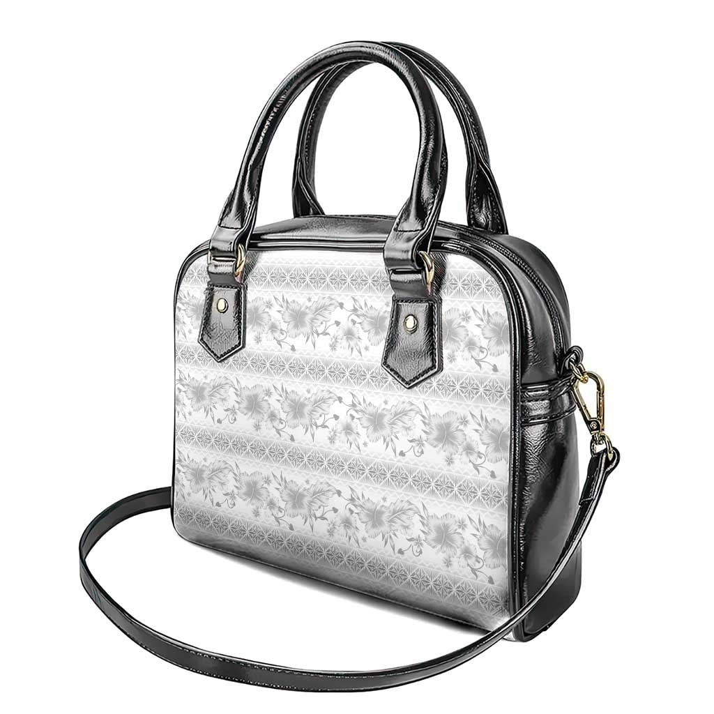 Samoa White Sunday Shoulder Handbag Samoan Tapa White Hibiscus - Polynesian Pride