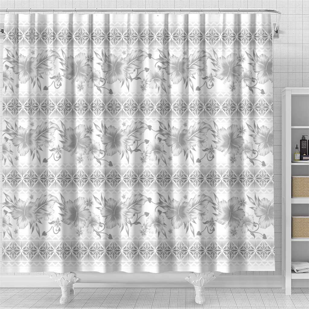 Samoa White Sunday Shower Curtain Samoan Tapa White Hibiscus - Polynesian Pride