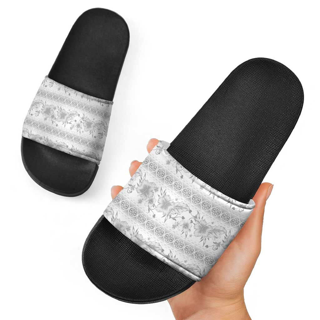 Samoa White Sunday Slide Sandals Samoan Tapa White Hibiscus - Polynesian Pride