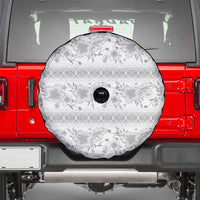 Samoa White Sunday Spare Tire Cover Samoan Tapa White Hibiscus - Polynesian Pride