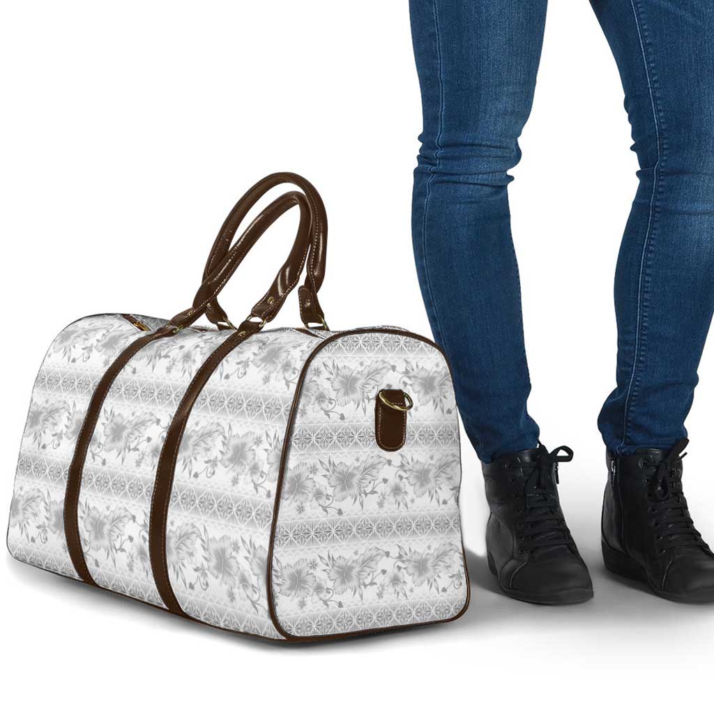 Samoa White Sunday Travel Bag Samoan Tapa White Hibiscus - Polynesian Pride