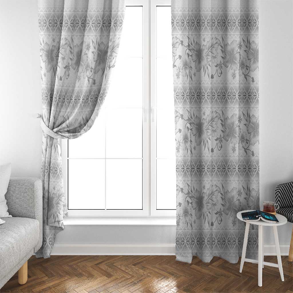 Samoa White Sunday Window Curtain Samoan Tapa White Hibiscus - Polynesian Pride