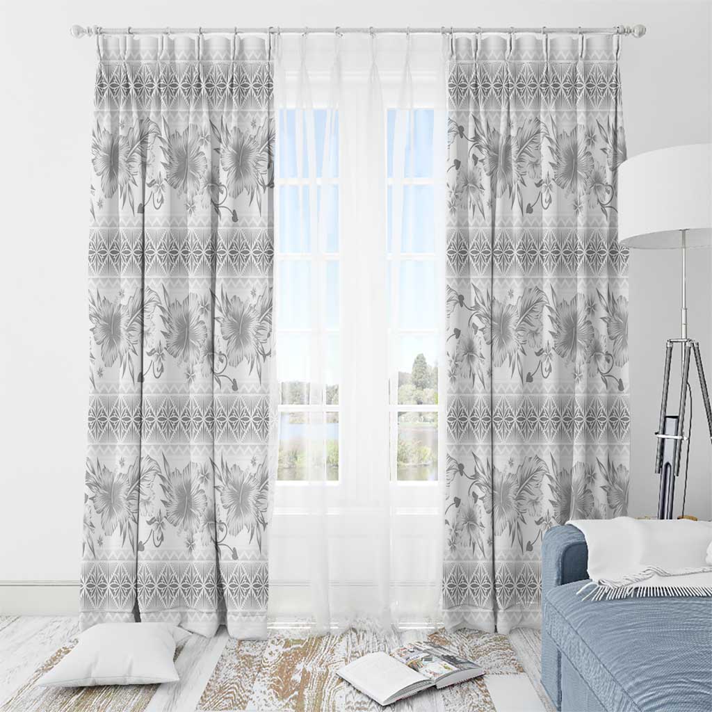 Samoa White Sunday Window Curtain Samoan Tapa White Hibiscus - Polynesian Pride