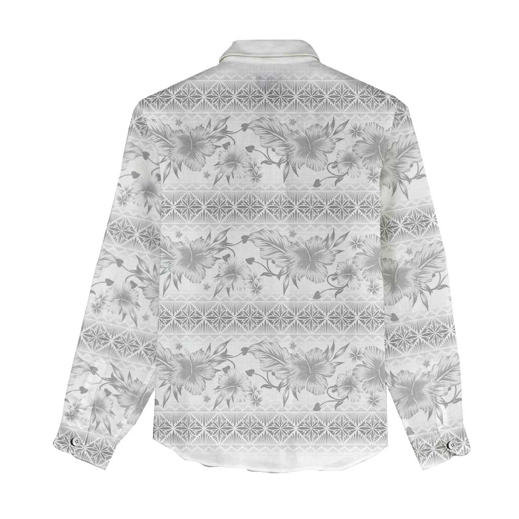 Samoa White Sunday Women Casual Shirt Samoan Tapa White Hibiscus - Polynesian Pride