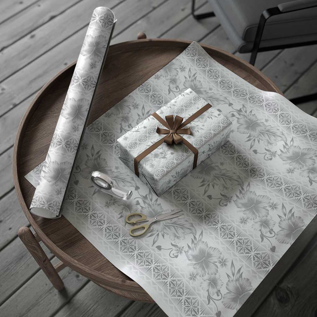 Samoa White Sunday Wrapping Paper Samoan Tapa White Hibiscus - Polynesian Pride