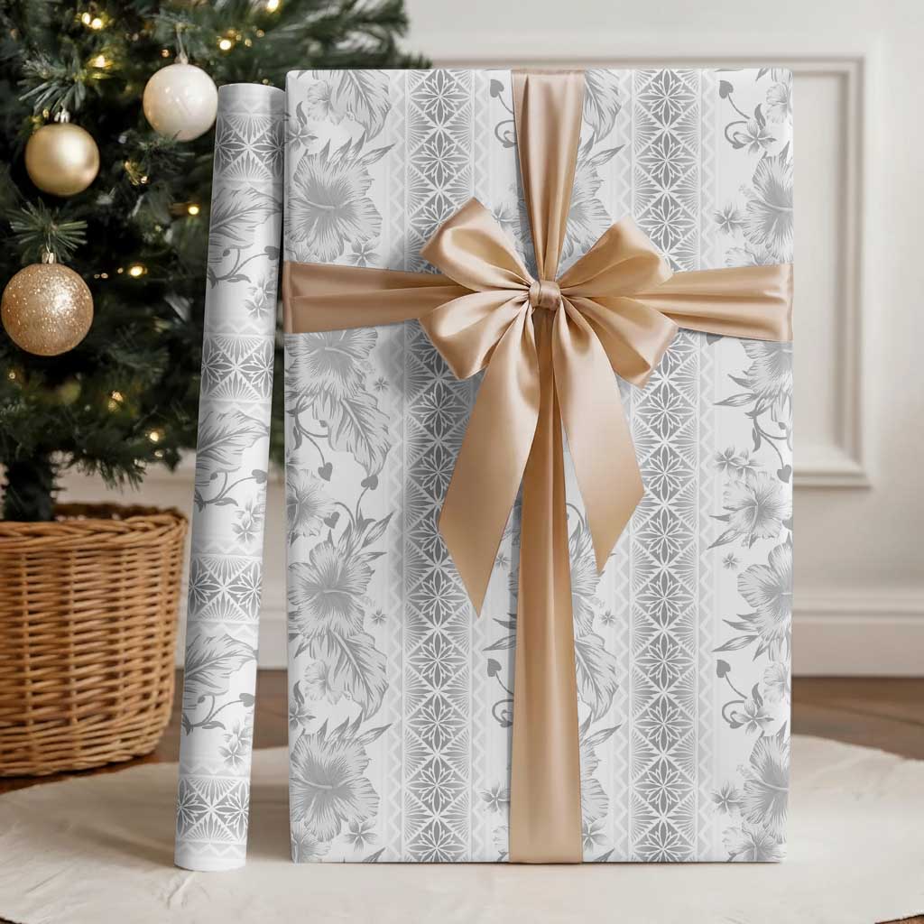 Samoa White Sunday Wrapping Paper Samoan Tapa White Hibiscus - Polynesian Pride