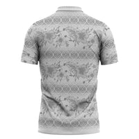 Samoa White Sunday Zipper Polo Shirt Samoan Tapa White Hibiscus - Polynesian Pride