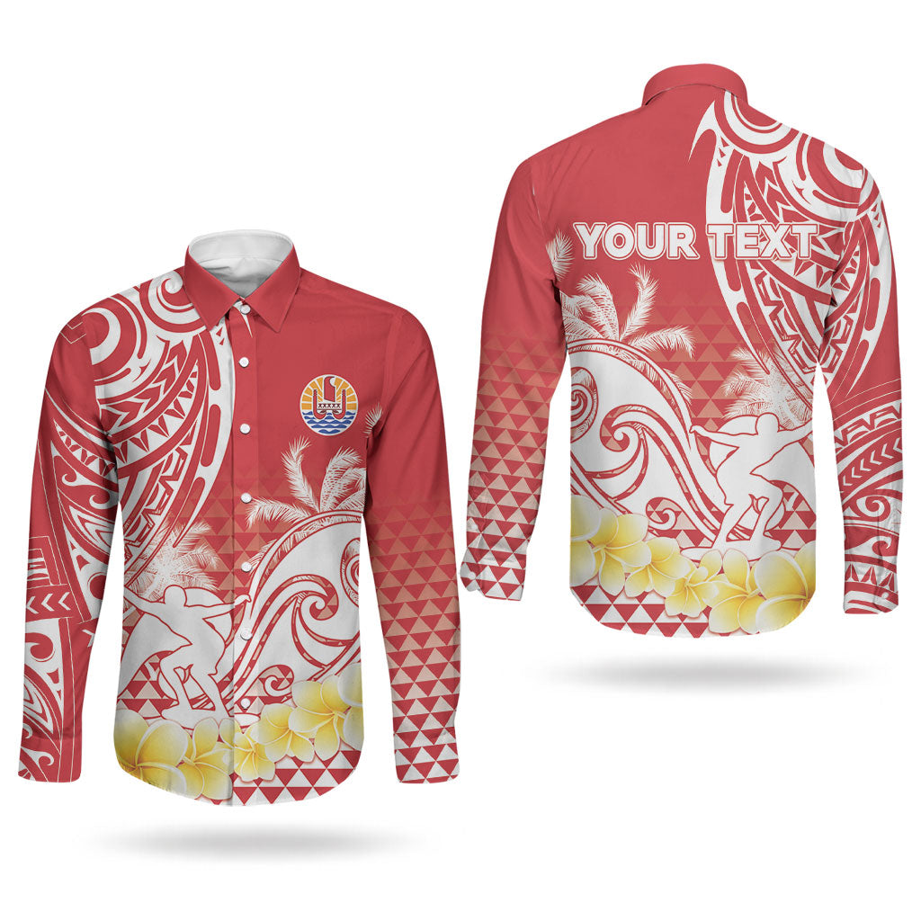 Personalised Tahiti Surfing Couples Matching Long Sleeve Bodycon Dress and Long Sleeve Button Shirt Polynesian Style LT05 - Polynesian Pride