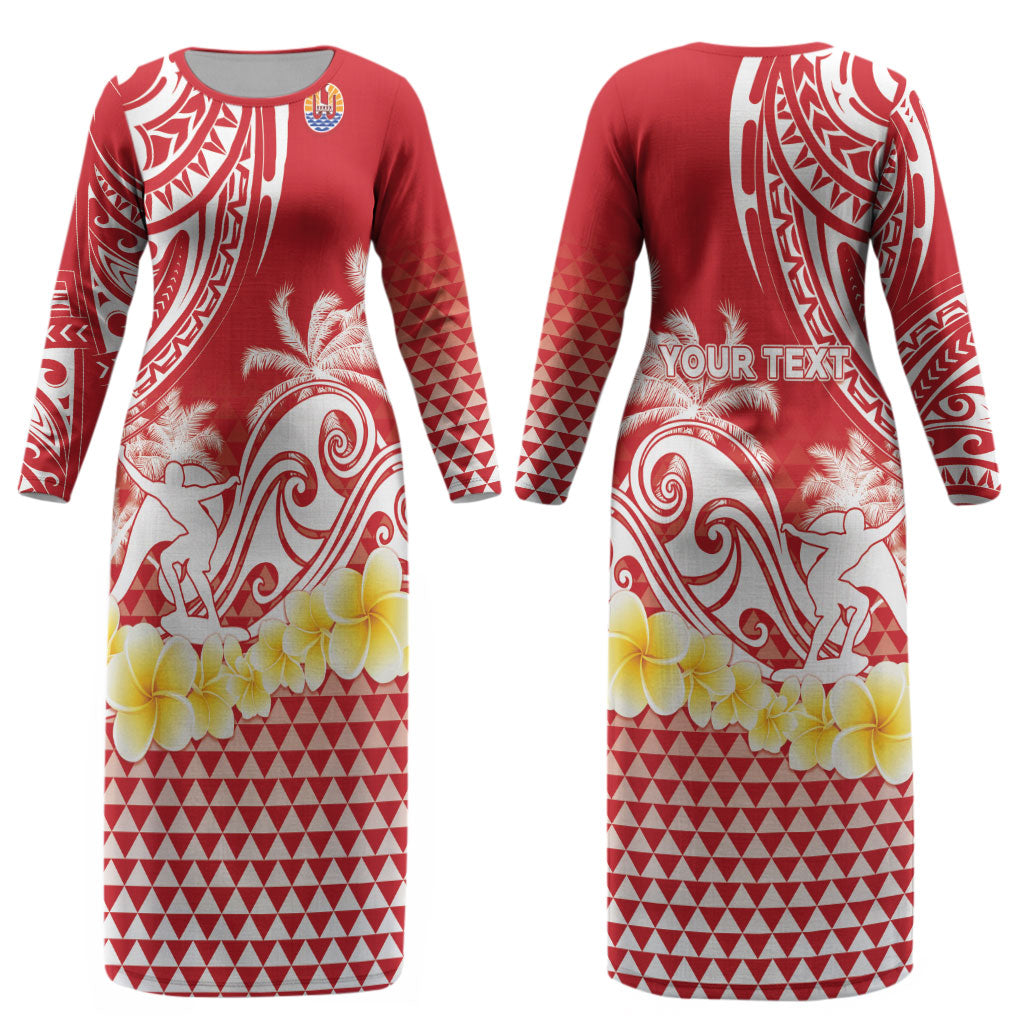 Personalised Tahiti Surfing Couples Matching Long Sleeve Bodycon Dress and Long Sleeve Button Shirt Polynesian Style LT05 - Polynesian Pride