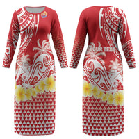Personalised Tahiti Surfing Couples Matching Long Sleeve Bodycon Dress and Long Sleeve Button Shirt Polynesian Style LT05 - Polynesian Pride